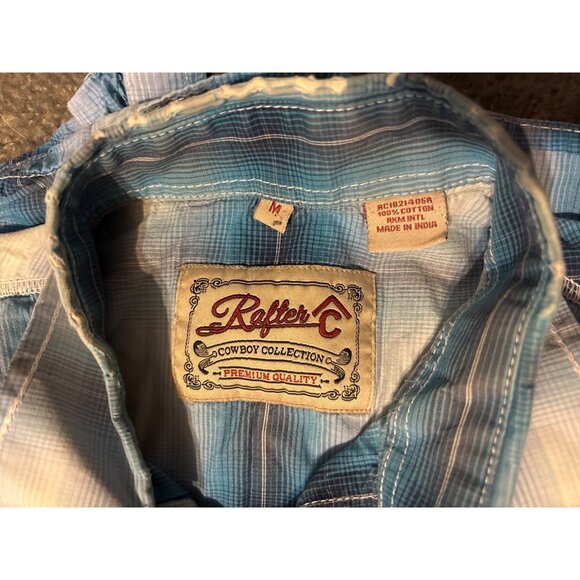 Rafter C Mens Western Plaid Pearl Snap Button Short Sleeve Shirt Sz M Cowboys - Picture 2 of 8